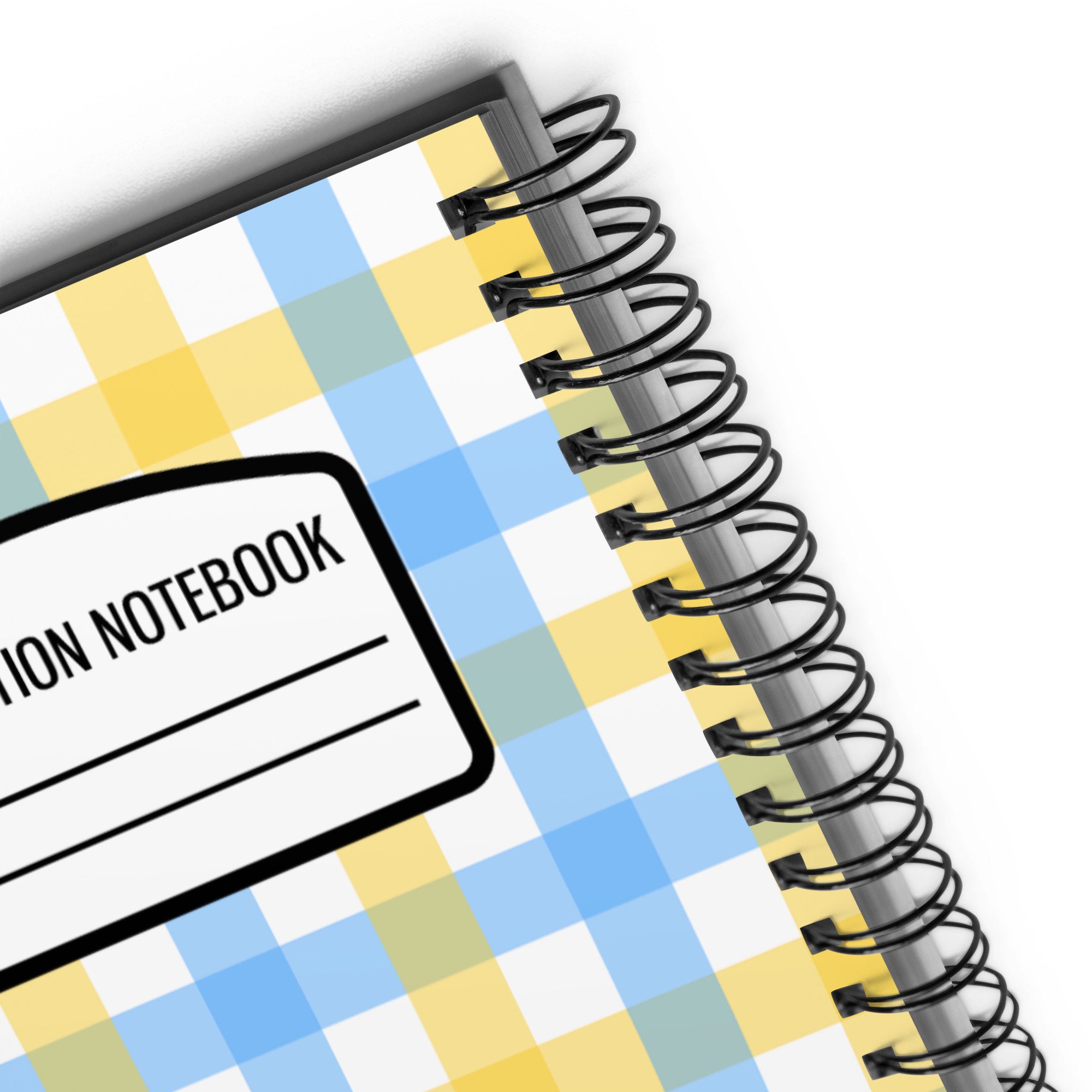 Left Handed Spiral Notebook in Yellow and Blue Plaid Great Gift for