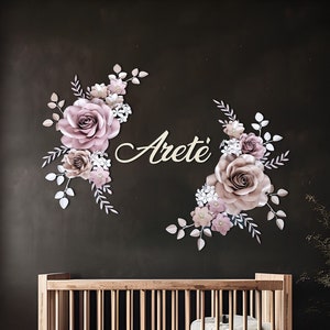 A set of custom-made paper flowers as wall decor for a nursery / Paper flowers wall art for a girl room / Nursery Paper flowers backdrop