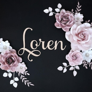 Big Paper Flowers and name for Girl Nursery wall Decor - Baby Girl Paper Flower Wall Art. Paper flower wall decor for baby girl.