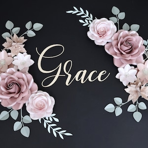 Paper Flower Wall Decor: Nursery Girl Room, Wooden Name Sign