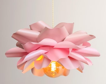Handmade Flower lamp – Boho Bedroom Lighting, Pink Paper Flower Light – Big paper lampshade. Girl Nursery lamp - girl room lampshade.