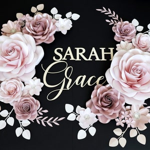 Customized Paper Flowers Wall decor for baby girl Nursery / Baby girl name sign with Paper flowers over the crib / Paper flowers backdrop