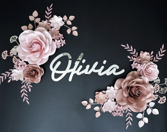 Customized Paper Flowers Wall decor for girls Nursery / Paper flowers / Paper flowers over the crib / Paper flowers backdrop