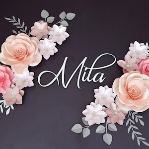 Coral & Pink Paper Flower Decor with Wooden Name Sign