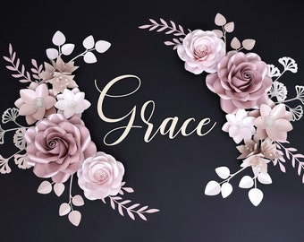 Personalisierte Papierblume, Wanddeko: Baby Namen Zeichen, Mädchen