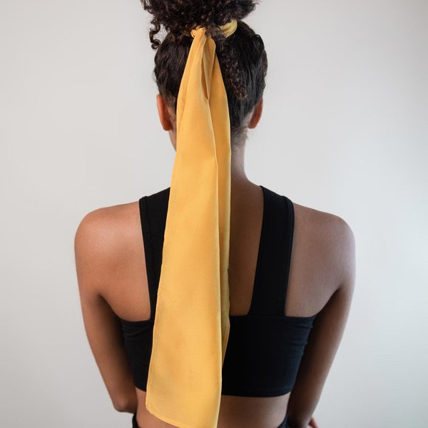 CURLY'N'COVERED Haartuch / Seidentuch Ocker Baumwollseide 18x140 | Schal aus Cotton Silk | Hair Scarf | Haar Accessoire Sommer Urlaub