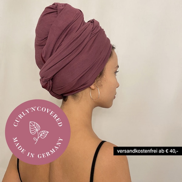 Serviette à cheveux bambou 55 x 120 rouge | Serviette pour cheveux par CURLY N COVERED | Parfait comme serviette turban et pour la méthode plopping !