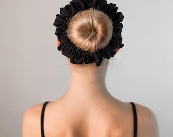 Oversized Scrunchie black Cotton Silk | Hair tie XXL cotton silk | Cotton Silk | Jumbo elastic band extra large | CURLY'N'COVERED