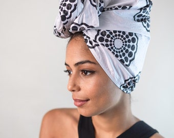 African Headwrap 58x180 | Seersucker headscarf 100% cotton | turban black white | perfect summer headwear | CURLY'N'COVERED