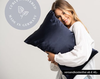 Silk pillowcase 40x80 navy blue silk. Cushion mulberry silk from CURLY N COVERED. Our silk pillows and pillowcases are made in Germany