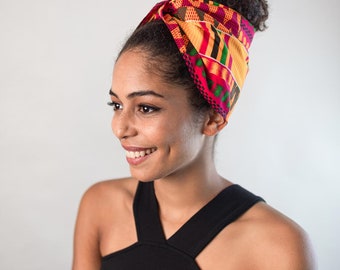 Multi-Way Headwrap 30x85 | African Kente Headband Headband | Headscarf Ankara Kitenge | Vivid Colors of Africa | CURLY'N'COVERED