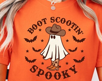 Camiseta de Halloween Fantasma de Cowboy: Camiseta Assustadora de Western com Bota e Cotovelo