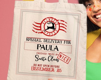 Personalized Reindeer Christmas Delivery Tote Bag: Santa Post Gift