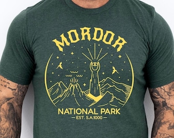 Mordor National Park T-Shirt, Adventure Outdoors Tee, Unisex Hiking & Nature Lover's Gift, Middle-earth Inspired Tee for Travelers