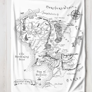 Fleece Sherpa Blanket Gift Middle E Map Plush Blanket, Tolkien Throw Rings of Power Blanket, Christmas Blanket