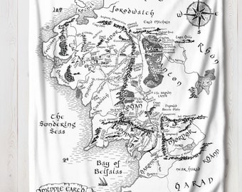 Tolkien Fleece Sherpa Blanket Gift Middle Map Plush Blanket, Tolkien Throw Rings of Power Blanket, Christmas Blanket