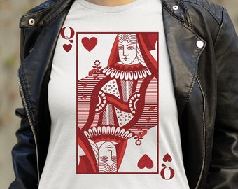 Vintage Queen of Hearts Graphic Tee: Feminist Playing Card Shirt