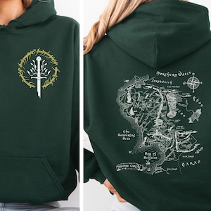 Narsi Design mit mittlerem E-Kartendetail, Tolkien inspiriertes Unisex-Sweatshirt Tolkien-Sweatshirt, gebrochene Klinge mit Kapuze, Tolkien