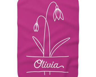Custom Birth Month Flower Sherpa Blanket: Personalized Plush Fleece