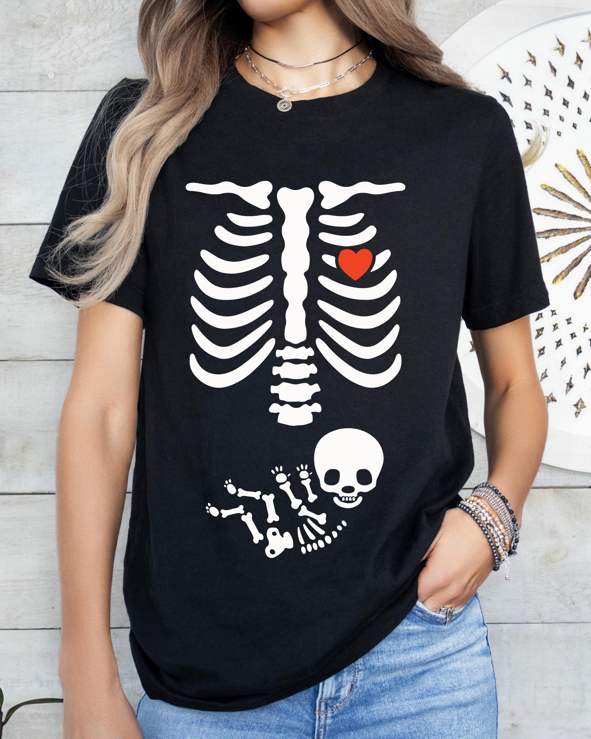 Costume Halloween Femme Enceinte Jorzer - T-shirt Grossesse Halloween Squelette - Violet Taille XL Vêtement Fête Femme Enceinte