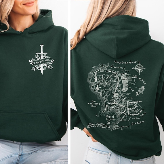 I Am No Man Hoodie, Fantasy Map Sweatshirt, Bookish Gift for Readers, Cozy Adventure Hoodie, Feminist Fantasy Apparel