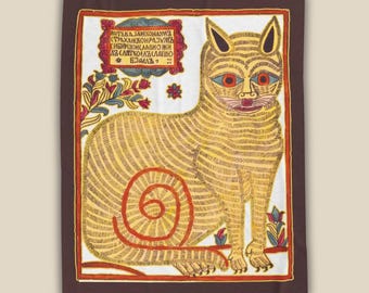 Vintage Cat Blanket, Cat of Kazan Sherpa Throw, Russian Folk Art Cat Decor