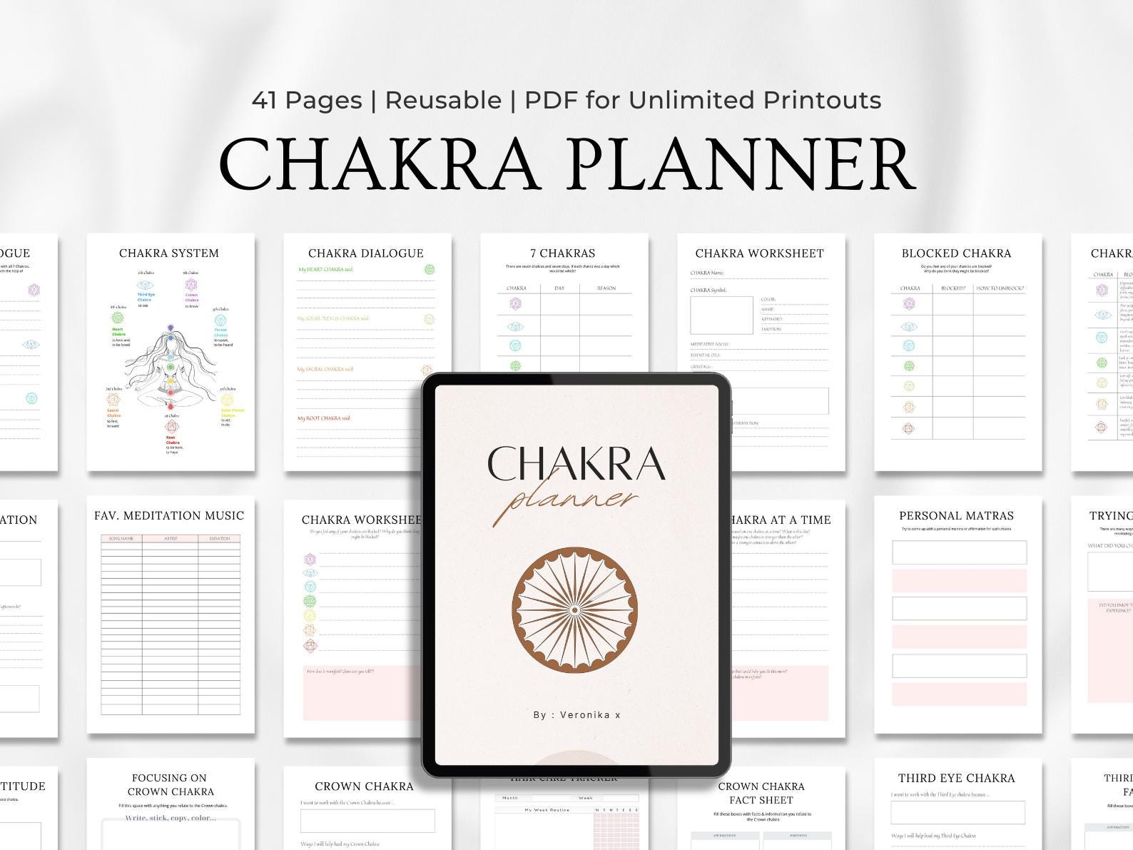 Printable Chakra Planner Digital Spirituality Journal Chakra Healing Worksheets Meditation & Awakening Guide