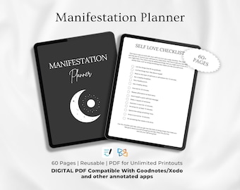 Manifestation Journal, Manifestation Printable Planner, Law of Attraction Journal, Gratitude, Vision Board, Affirmations, GoodNotes Journal