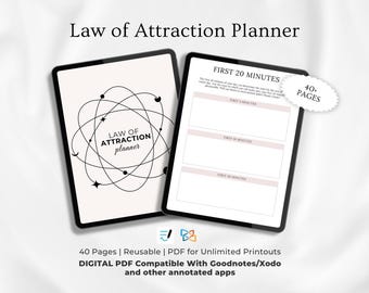 Diario della legge di attrazione: pianificatore di manifestazione e fogli di lavoro sulla gratitudine (Goodnotes/PDF stampabile)