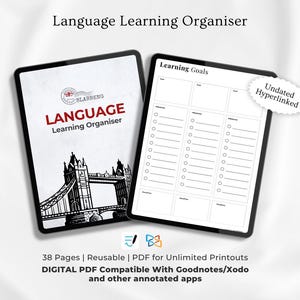 Language Learning Planner & Organiser, Notebook, Vocabulary Workbook, Grammar, Study and Learn English, Chinese, French, Spanish, German