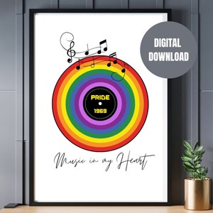 Vinyl Record, Wall Art Gift, Vinyl Records, Music Abstract, Pride 1969, Love in my Heart, lgbtq gift subtle pride wall art, pride home decor