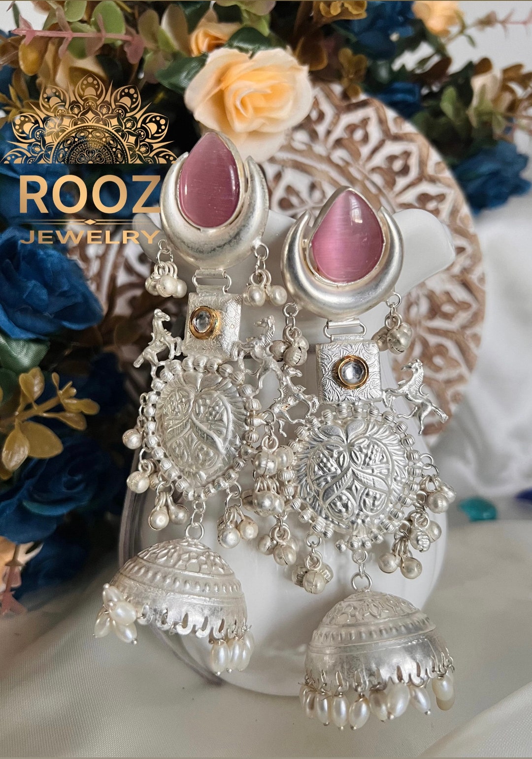 Rekha silver long Jhumkas| Handcrafted Statement Jewellery – Famaza Couture main image 0