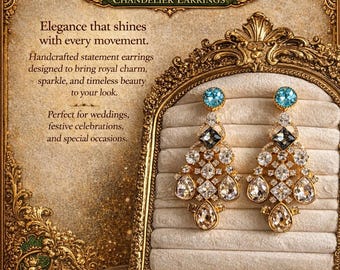 Celestial Aqua Chandelier Earrings: Brilliant Swarovski crystal and aqua gemstones/ Lightweight luxury statement piece