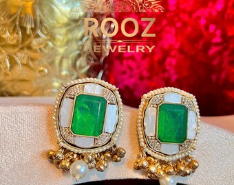 Brass Fusion Ghungroo Stud Earrings, Indian Jewelry