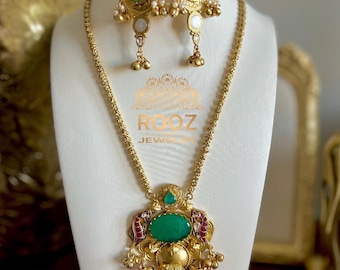 Pachi Kundan Mala Necklace Set: Adjustable Indian Jewelry