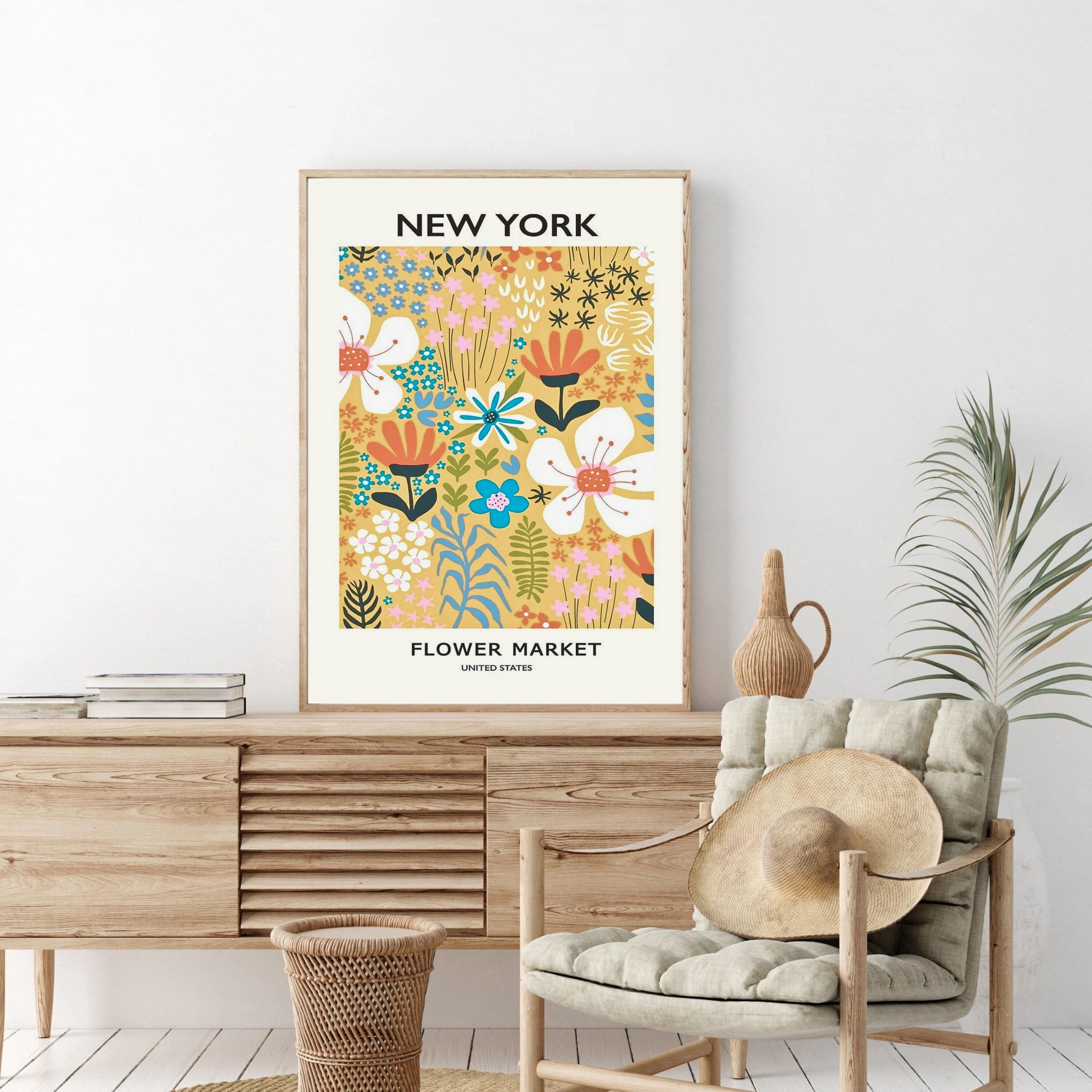 Flower Market Poster New York Home Decor Poster Market Poster, Retro