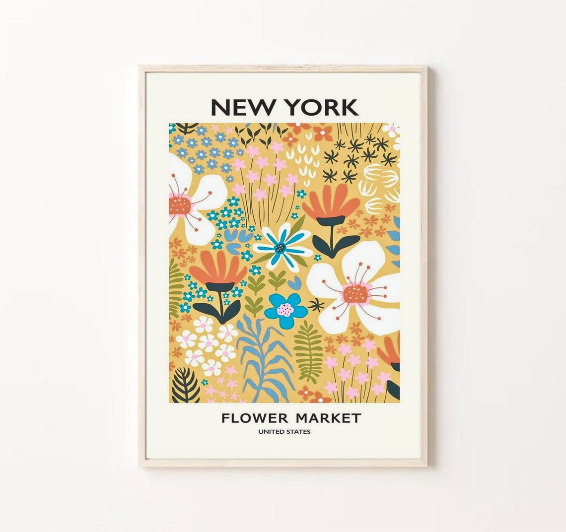 Flower Market Poster New York Home Decor Poster Market Poster, Retro