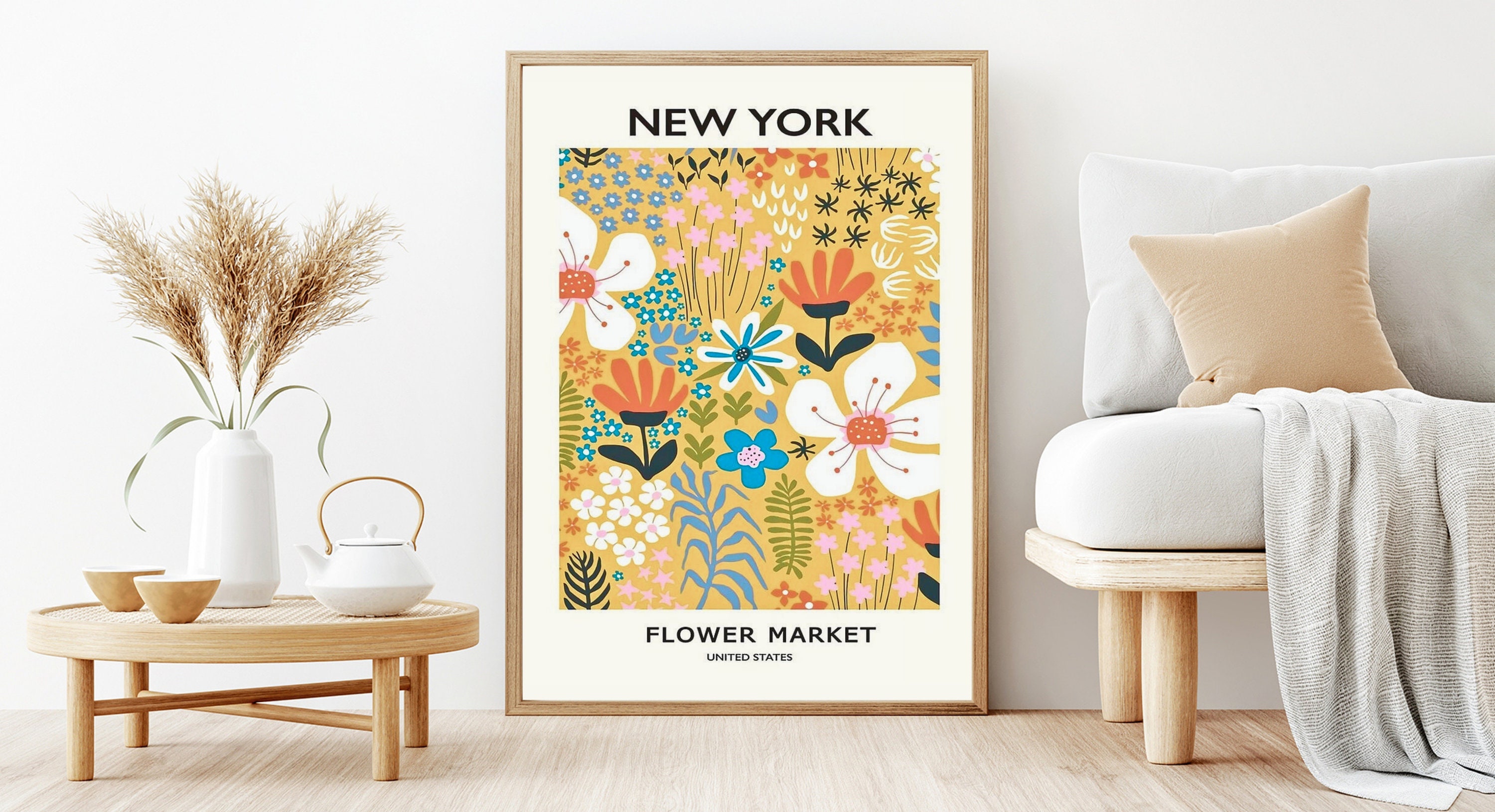 Flower Market Poster New York Home Decor Poster Market Poster, Retro