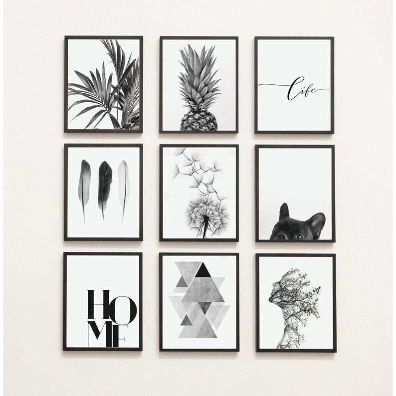 Black and White Wall Art Gallery, Set of 9 Prints, Digital Download ...