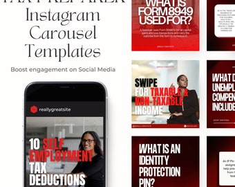 Tax Prep Instagram Carousel Templates: Black & Red Canva Flyers (25 Posts)