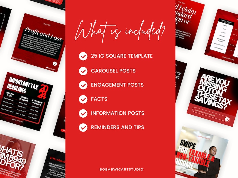 Tax Prep Instagram Carousel Templates: Black & Red Canva Flyers (25 ...