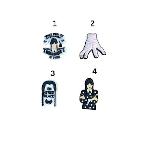Wednesday Croc Charms, Shoe Accessories, Clog Charms, Trending Shoe Charms, Popular Croc Charms, Shoe Charms, Croc Charms, Popular shoe