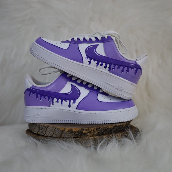 Air Force 1 Purple Drip, Custom Air Force 1, Air Force 1 peint à la main