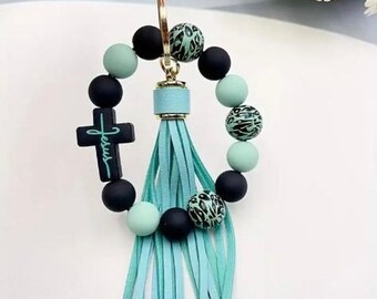 Light Blue Jesus Beaded Wristlet