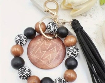 Brown and Black Mama Beaded Wristlet