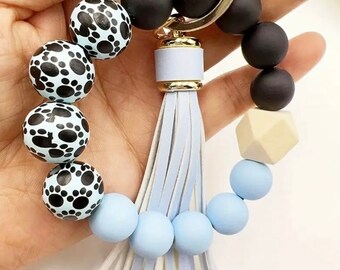 Pulsera de cuentas con estampado de perro azul bebé y negro