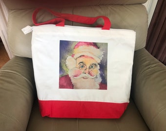 Large Zippered Tote with Original Watercolor Print (15”x18”)