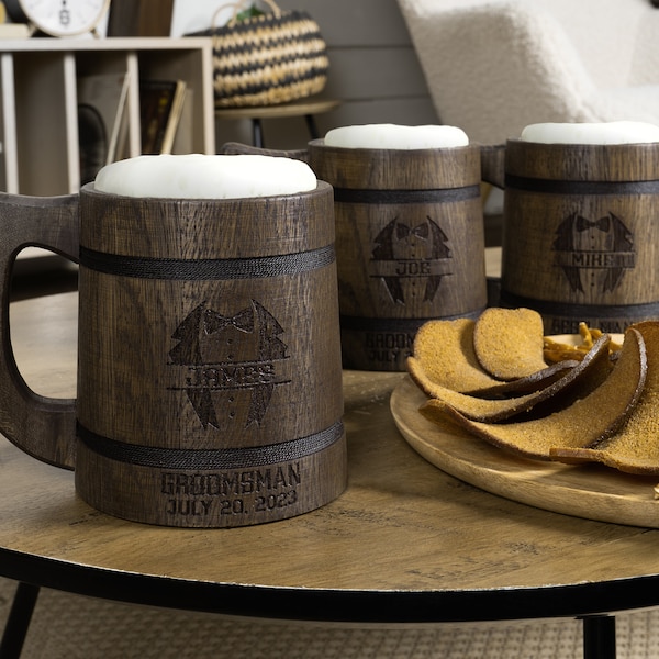 Personalized Groomsmen Beer Mug Engraved Groomsman Wooden Stein, Custom Best Man Gift from Groom