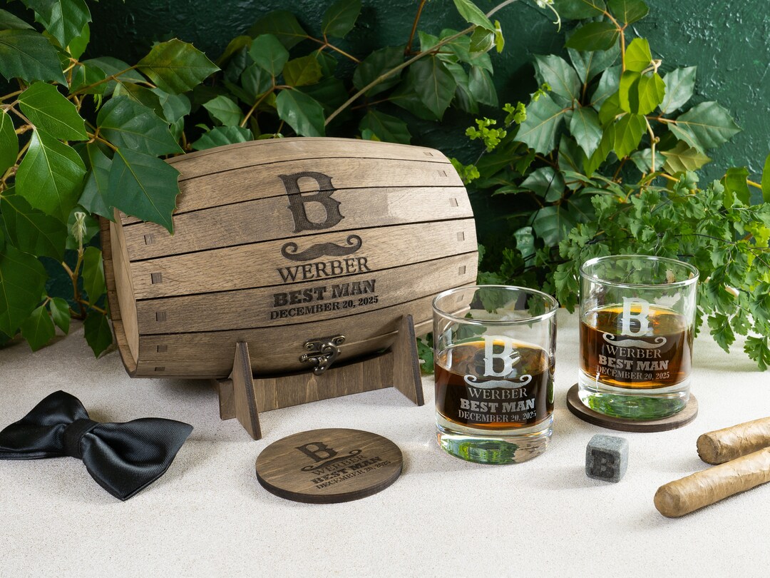 Engraved Whiskey Set for Him, Custom Bourbon Glasses With Coasters and ...