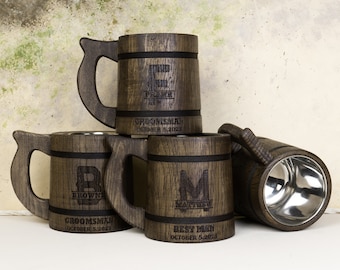 Engraved Beer Mug for Groomsmen, Best Man Proposal Gift, Wedding Gift for Man of Honor, Customized Wooden Beer Stein, Personalized Beer Cup